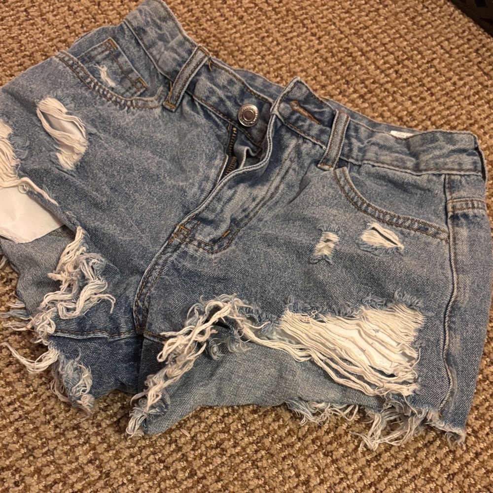 SHEIN Blue Distressed Jean Shorts